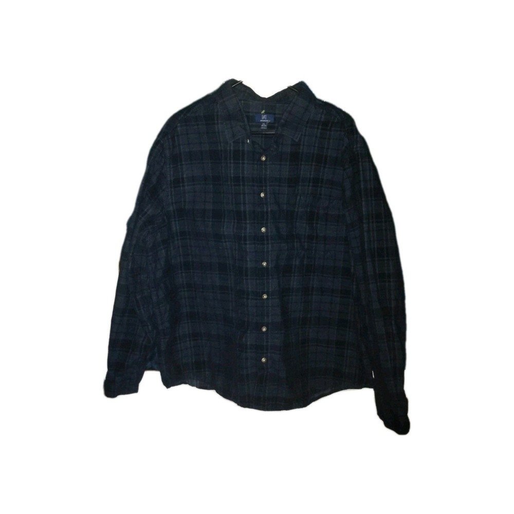 George Mens 2XL Shirt Dark Blue Micro Corduroy Plaid Long Sleeve 100% Cotton EUC